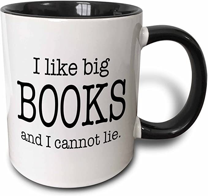 3dRose I Like Big Books and I Cannot Lie Two Tone Mug, 11 oz, Black/White