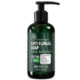 Antifungal Soap with Tea Tree Oil and Active Ingredients Help Treat and Wash Away Athletes Foot Nail Fungus Jock Itch Ringworm Body Odor and Acne Antibacterial Defense Against Fungal Irritations - 8oz