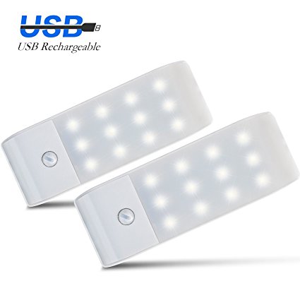 Motion Sensor Closet Light Rechargeable LED Wall Sconce Night Light, Stick-on Anywhere Closet Stair Lights for Hallway, Bathroom, Stairs, Garage etc(White- Pack of 2)