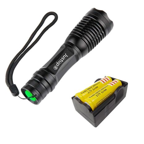 JUSTUP 2000 Lumen Handheld Flashlight Led Cree Xml- T6 Water Resistant Camping Torch Adjustable Focus Zoom Tactical Light Lamp for Outdoor Sports, Powered By 1pcs 18650 Battery ( Included)