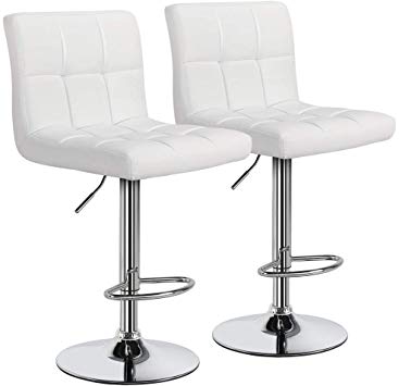 Yaheetech White Bar Stools Set of 2 Adjustable PU Leather Swivel Bar Chair Kitchen Counter/Bar Height Stools with Back, Bigger and More Stable Base