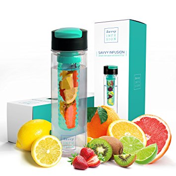 Savvy Infusion Flip Top Fruit Infuser Water Bottle - 24 Ounce - Unique Leak Proof Lid - Great Gifts for Women - Includes Bonus Infused Water Recipe eBook