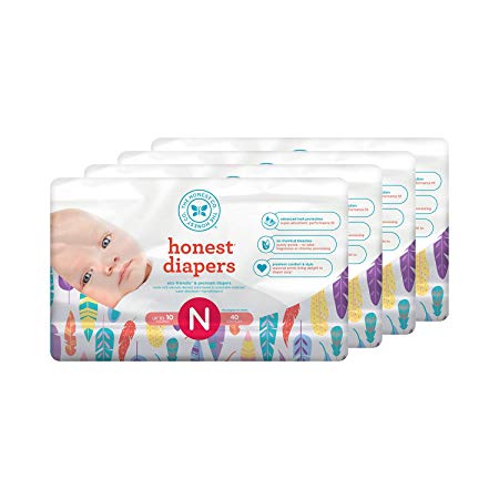 Honest Baby Diapers, Painted Feathers, Size 0 Newborn, 160 Count