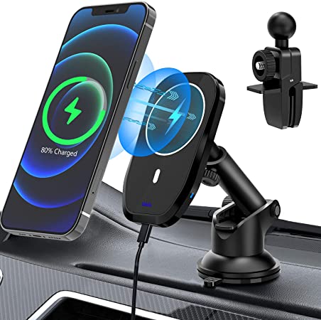 Udaily Magnetic Wireless Car Charger, 15W Qi Car Charger, Fast Wireless Car Charger Air Vent Dashboard Car Holder Mount, Compatible with iPhone 12/12 Mini/12 Pro/12 Pro Max