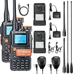 BAOFENG K6 Tri-Band Handheld Ham Radio Full Kit, 6W Two Way Radio, UHF/VHF/1.25M/NOAA/FM/Air Receiver, 2600mAh Battery Type-C Charging, Long High Gain Antenna, Speaker Mic, Programming Cable [2 Packs]