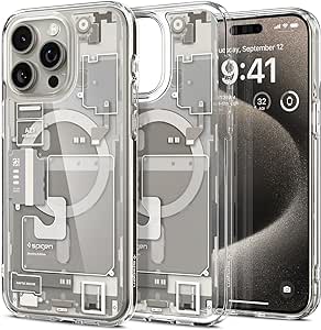 Spigen Coque Magnétique pour iPhone 15 Pro [Conception Schématique] en Dos PC et Bumper TPU Ultra Hybrid MagFit - Zero One Titane Naturel