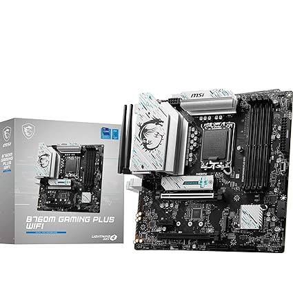 MSI B760M Gaming Plus WiFi Black Motherboard, mATX - Supports Intel 14th, 13th & 12th Gen Core Processors, LGA 1700 - DDR5 Memory Boost 6800 MHz/OC, 1x PCIe 4.0 x16, 2 x M.2 Gen4, 2.5G LAN, Wi-Fi 6E