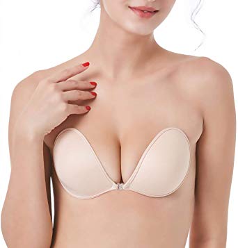 MITALOO Strapless Bra, Adhesive Bra Reusable Sticky Invisible Push up Bra for Women Beige