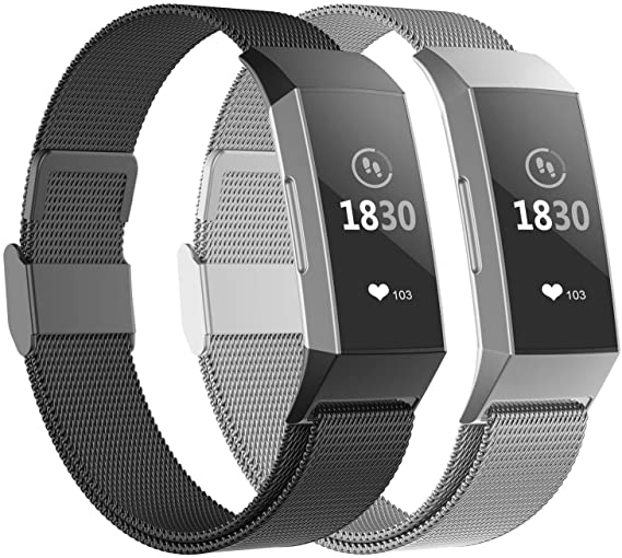 iGK Compatible for Fitbit Charge 3/Fitbit Charge 4 Bands,Replacement Wristbands for Charge 3 SE Fitness Activity Tracker, Metal Stainless Steel Bracelet Strap with Unique Magnet Lock for Women Men