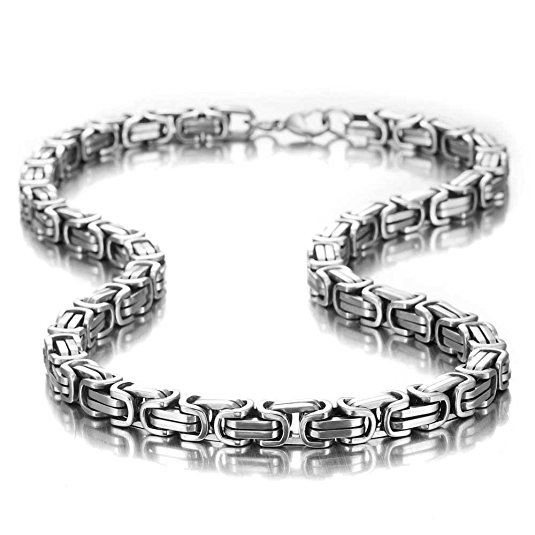 Impressive Mechanic Style Men's Necklace Stainless Steel Silver Chain, Width 8mm, Length 21 Inches