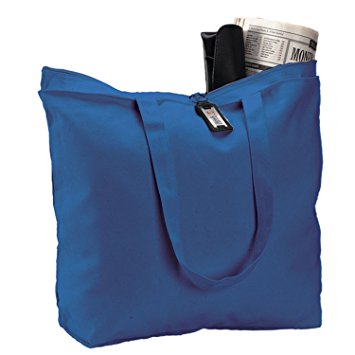 Heavy Canvas Large Tote Bag with Zippered Closure (Royal)