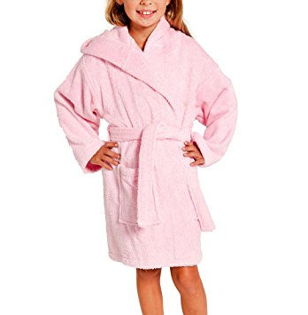 Turkish Hooded Terry Kids Bathrobes Boys and Girls (Pink, Large)