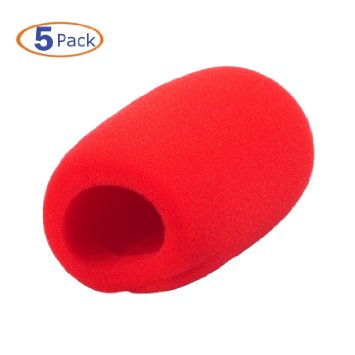 Mic Windscreen, Conwork 5-Pack Foam Cover Handheld Microphone Foam Pop Filter for Ball Type Microphones -Red