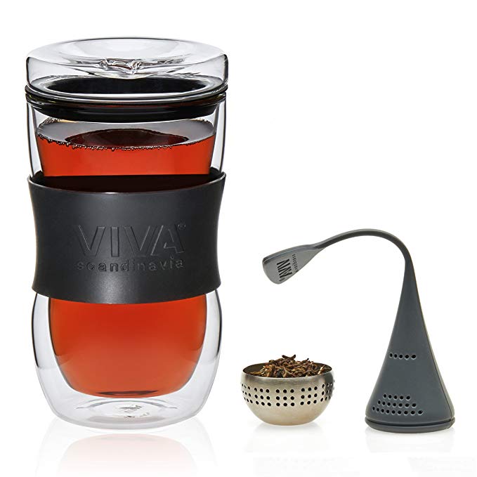 VIVA Scandinavia Minima Glass To Go Mugs, 17-ounce Borosilicate Travel Mugs and Silicon & Stainless Steel Infusion Tea Eggs (Set of 2)