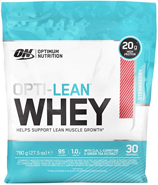 Optimum Nutrition Opti-Lean Diet Whey Protein Powder with CLA and L-Carnitine. Low Fat Protein Shake by ON - Strawberry, 30 Servings, 780g