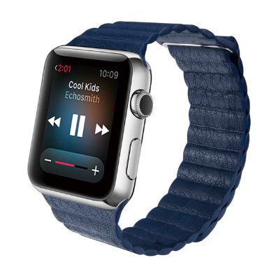Apple Watch Band with Unique Magnet Lock Pu Genuine Leather Loop Bracelet Strap Band for Apple Watch All Models No Buckle Needed Magnetic Buckle 42mm Blue
