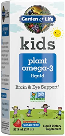 Garden of Life Kids Plant Omega-3 Liquid, Strawberry - Vegan Brain & Eye Support for Kids, Plant-Based Children's Omega 3 Ala, Dha & Epa Supplement for Children, Sugar Free & Non-GMO - 2 Fl Oz Liquid