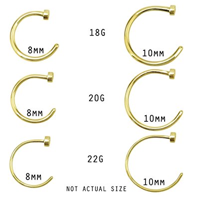 Gold Tone Flat Disc Nose Hoop 316L Surgical Steel Ring - Choose Size