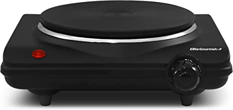 Elite Gourmet ESB301BF Countertop Single Flat Burner, Electric Hot Burner, Temperature Controls, Power Indicator Lights, Easy to Clean, 1000 Watts (Black)