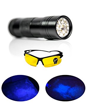 Ultraviolet 12 Led Pets Urine and Stains Detector Flashlight & 3x AAA Batteries UV GLASSES Blacklight Find Dog, Cat & Other Pet stain, Carpets, Car Rugs, Sheets, Sofa, Cabinets & More