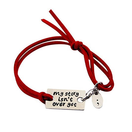 Ensianth My Story Isn't Over Yet Mental Health Awareness Semicolon Adjustable Bracelet Bangle and Necklace