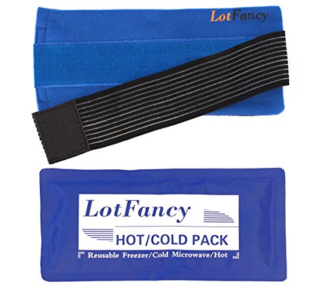 Reusable Gel Ice Pack and Wrap with Elastic Strap for Hot/ Cold Therapy by LotFancy, Ideal for Injuries First Aid Knee Head Neck Ankle Wrist Elbow Foot Calves Hip
