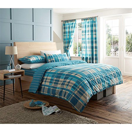 Just Contempo Checked Duvet Cover Set, King, Teal