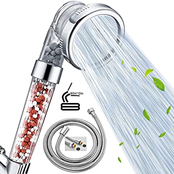 Nosame Shower Head with Hose ,80in''/2m Filter Filtration High Pressure Water Saving 3 Mode Function Spray Handheld Showerheads for Dry Skin & Hair