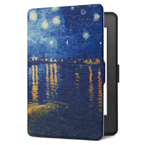 Ayotu Colorful Shell for Kindle Paperwhite E-reader Auto Wake and Sleep Smart Protective Cover,For (2012/2013/2014/2015/New Amazon Kindle Paperwhite 300 PPI), Painting Series K5-09 The Starry Night Rhone