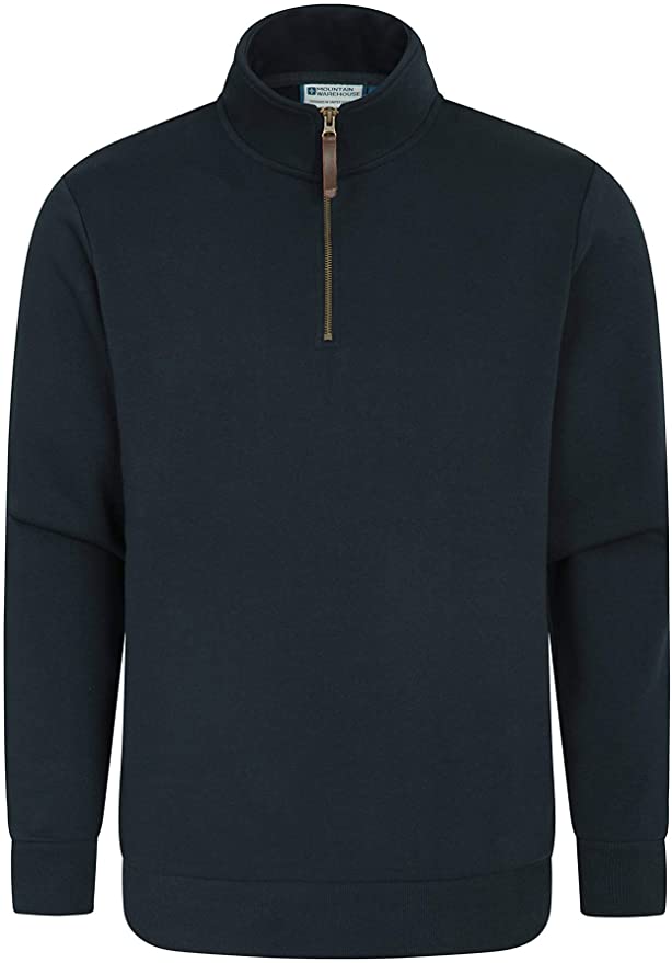 Mountain Warehouse Mens Zip Neck Top - 100% Cotton Spring Pullover, Lightweight Sweatshirt, Half Zip, Fleece Lined, Warm & Cosy - Ideal for Walking, Travelling, Hiking