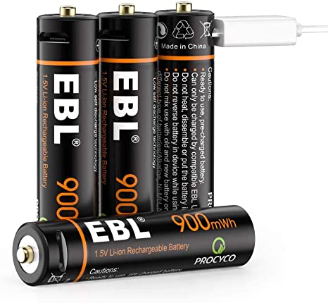 EBL Rechargeable AAA Lithium Batteries 1.5V AAA Battery 900mWh USB Rechargeable Batteries - 4 Pack