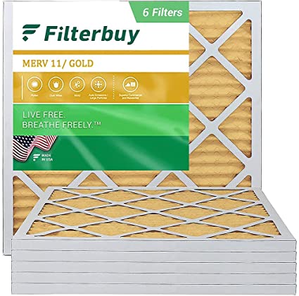 FilterBuy 16x16x1 Air Filter MERV 11, Pleated HVAC AC Furnace Filters (6-Pack, Gold)