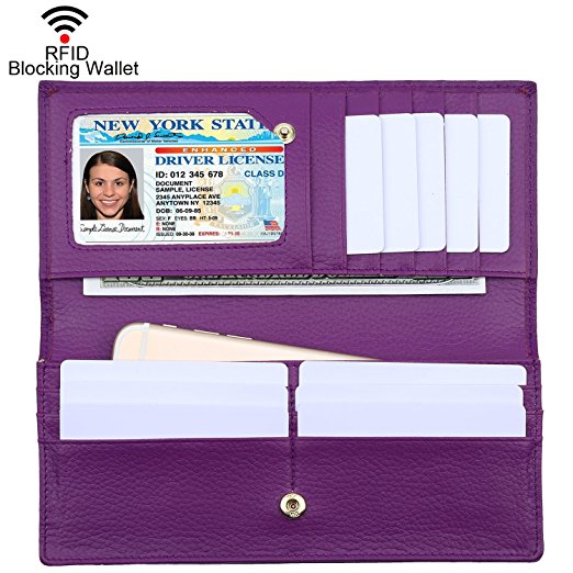 Dante Women RFID Blocking Ultra Slim Real Leather Wallet-Clutch Wallet-Shield Against Identity Theft