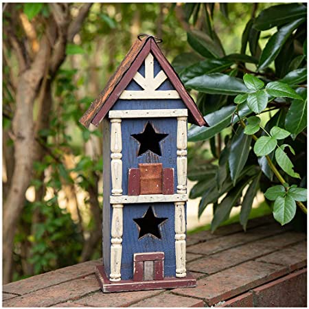Glitzhome Hanging Patriotic Two-Tiered Distressed Wooden Garden Bird House 12.6" H