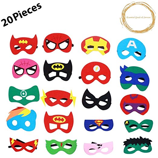 Superheroes Party Masks for Kids-Girls and Boys. 20 Pieces a Set. Perfect for Birthday Favors and Party Supplies- All Kids Above 3