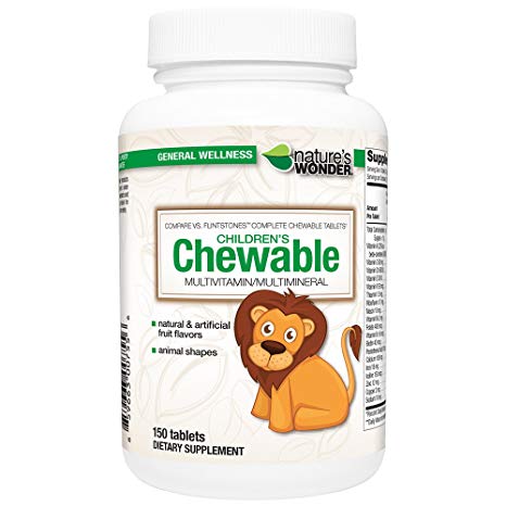 Nature's Wonder Child Chewable Complete Multivitamin, 150 Count, Compare vs. Flintstones® Complete Chewable Tablets