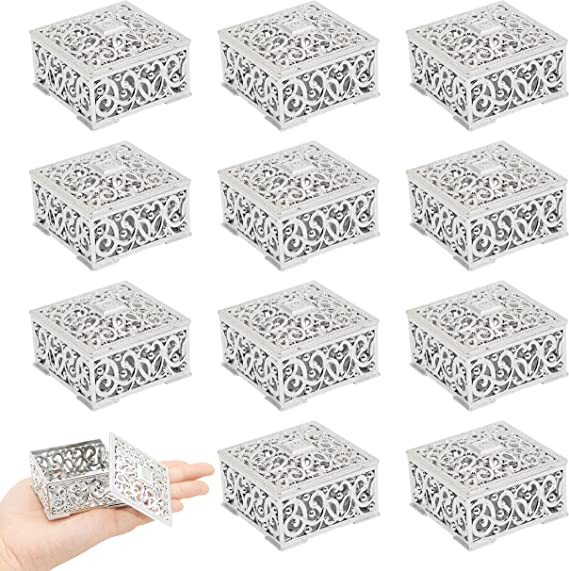 12 Pcs Candy Boxes Plastic Wedding Favor Boxes Candy Jars Candy Storage Boxes Gift Boxes for Wedding Baby Shower Christmas Birthday Party Decorating Ornament Container (Silver)