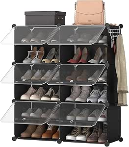 HOOBRO Shoe Rack, 6 Cubes Shoe Organizer with Doors, Plastic Panel Shoe Storage Cabinet for 24 Pairs of Shoes, for Closet, Bedroom, Entryway, Hallway, Black BK26SC01G1