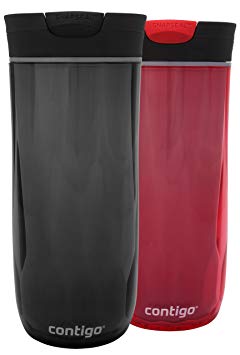 Contigo SnapSeal Byron Double-Wall Plastic Travel Mugs, 16 oz, Red & Black, 2-Pack