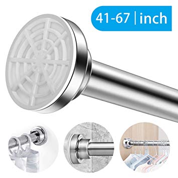 AIZESI Shower Curtain Rod, 41 to 67 Inch Stainless Steel Spring Tension Curtain Rod Adjustable Tension Shower Rod Anti-Slip, No Drilling, No Rust, Never Collapse, for Bathroom Kitchen Closet Doorway