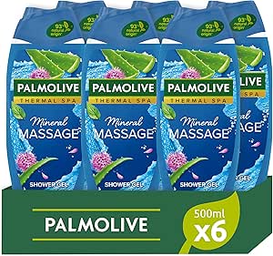 Palmolive Bagnoschiuma Thermal Spa Mineral Massage 500ml x 6 | Gel Doccia con Sale Marino e Aloe | Docciaschiuma con Ingredienti di origine naturale al 93%* | plastica riciclata al 30%