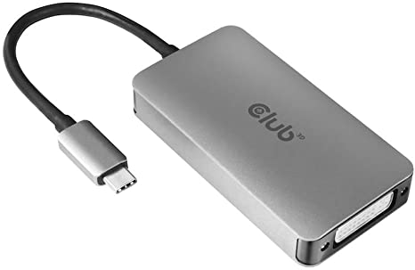 Club3D CAC-1510 USB Type C to DVI-D Dual Link Active Adapter, 3840 X 2160 @ 30Hz, 2560 X 1600P @ 60Hz, HDCP Supported NOT for Apple Cinema Monitors, Silver