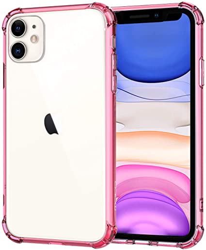 MoKo Compatible with iPhone 11 Case, Clear Reinforced Corners TPU Bumper   Anti-Scratch Transparent Hard Panel Cover Fit Apple iPhone 11 6.1 inch 2019 - Clear Pink