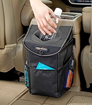 High Road StashAway Car Trash Can with Lid and Storage Pockets