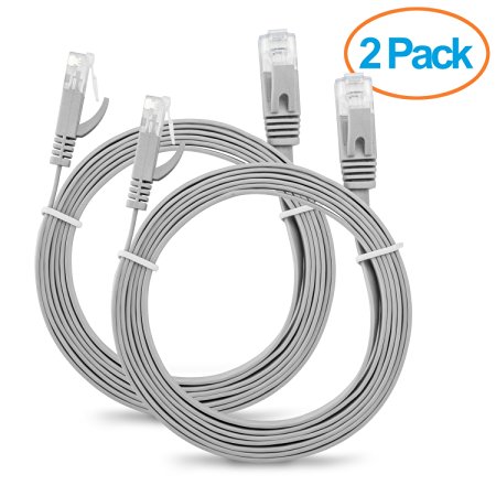 Aurum Cables Flat Cat6 Snagless Network Ethernet Patch Cable - 15 Feet - Grey - 2 Pack
