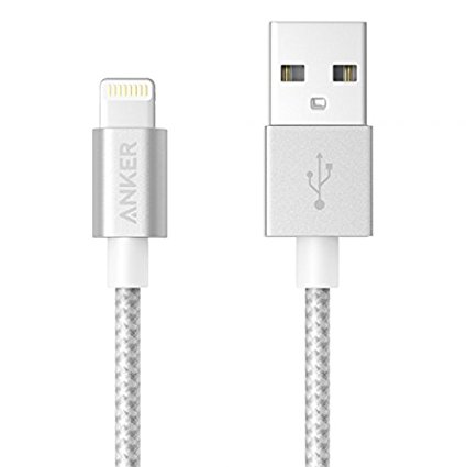 [Apple MFi Certified] Anker 3ft / 0.9m Nylon Braided Tangle-Free Lightning to USB Cable with Aluminum Connector Heads for iPhone, iPod and iPad (Silver)