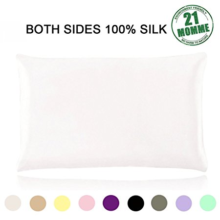 Mulberry Silk Pillowcase Pillow Case Both Sides 21 Momme 600 Thread Count Hypoallergenic for Skin and Hair with Hidden Zipper King Size, Ivory White