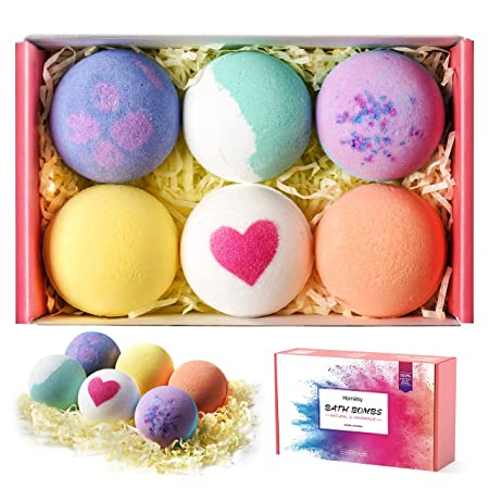 Homasy Bath Bombs, 6 Pcs Bath Bomb Gift Set with Natural Essential Oils, Shea Butter, Sea Salt, SPA Bubble Fizzies for Kids, Women, Mom, Girlfriend (6x2.5oz)