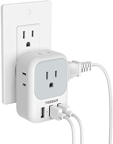 Multi Plug Outlet Extender with USB, TESSAN Electrical 4 Outlet Box Splitter with 3 USB Wall Charger, Multiple Power Outlet Expander for Cruise Essentials, Home, Office