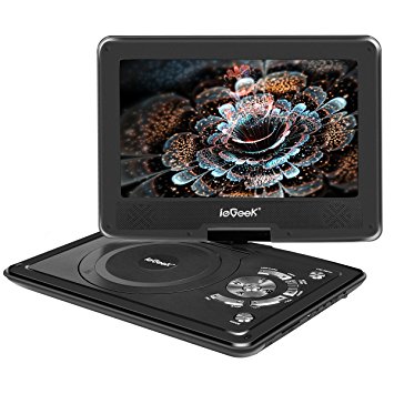 ieGeek 12.5" Portable DVD Player, 5 Hour Rechargeable Battery, Supports SD Card and USB, Direct Play in Formats AVI/RMVB/MP3/JPEG, Black